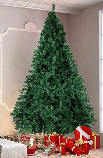 Photo 1 of 8ft Premium Hinged Artificial Christmas Tree with Solid Metal Stand and 100 Decorations,1500Tips for Home, Office, Party Decoration, Green
