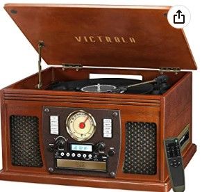 Photo 1 of Victrola Navigator 8-in-1 Classic Bluetooth Record Player with USB Encoding and 3-Speed Turntable Bundle with Victrola Wooden Stand for Wooden Music Centers with Record Holder Shelf, Mahogany