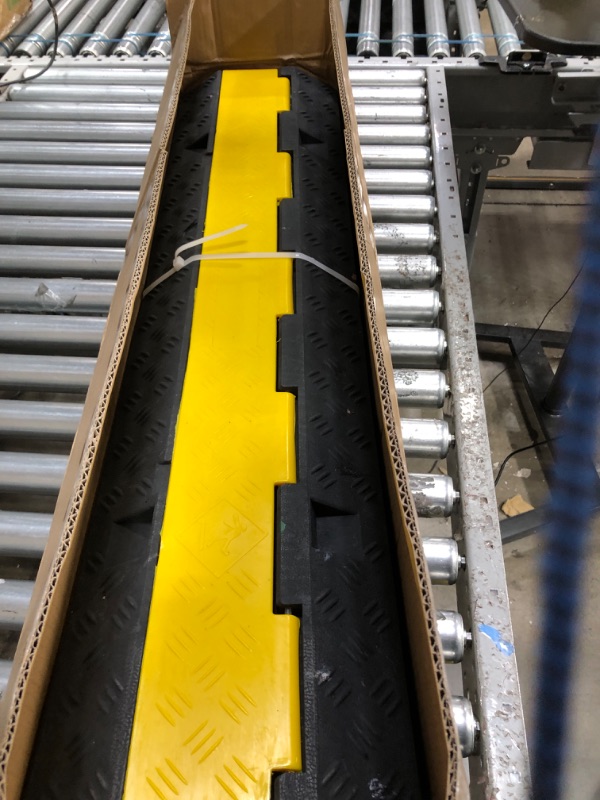 Photo 1 of Reliancer 3 Pack Dual Channel Rubber Cable Protector Ramp 2 Channel Traffic Speed Bump 11000lbs Capacity Heavy Duty Driveway Hose Cover Ramp Cord Track Protector Wires Concealer w/Flip-Open Top Cover 3 Pack 2-Channel Ramp
