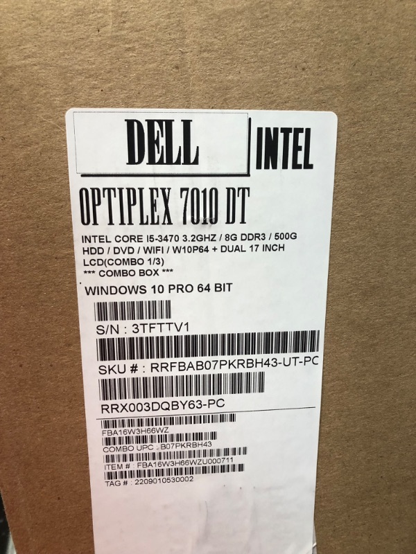 Photo 2 of PARTS ONLY 
Dell Optiplex 7010 Desktop PC, Intel Core i5-3470 3.2 GHz, 8GB RAM, 500GB HDD, Keyboard/Mouse, WiFi, Dual 17" LCD Monitors (Brands Vary), DVD, Windows 10 (Renewed)