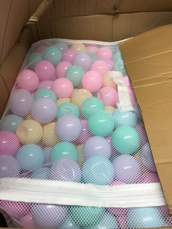 Photo 2 of Amazon Basics BPA Free Crush-Proof Plastic Ball Pit Balls with Storage Bag, Toddlers Kids 12+ Months, 6 Pastel Colors - Pack of 1000 6 Pastel Colors 1,000 Balls