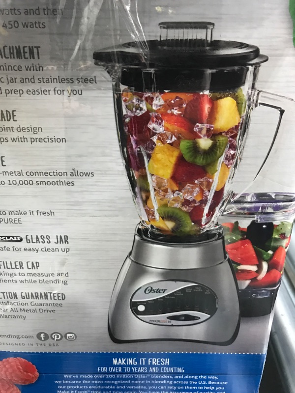 Photo 1 of *INCOMPLETE* Oster Core 16-Speed Blender with Glass Jar, Black, 006878. Brushed Chrome 