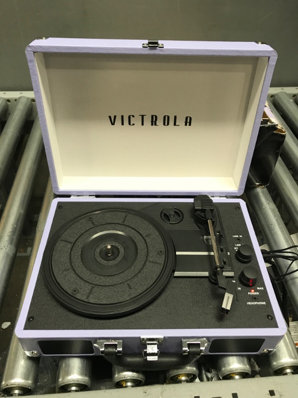 Photo 2 of Victrola Vintage 3-Speed Bluetooth Portable Suitcase Record Player with Built-in Speakers | Upgraded Turntable Audio Sound | Lavender (VSC-550BT-LVG) Lavender/Silver Record Player