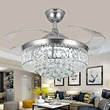 Photo 1 of 36"Invisible Ceiling Fan Chandelier Light,Modern Crystal Ceiling Fan Light Remote Control 4 Retractable ABS Blades for Bedroom Living Room Dining Room Decoration
