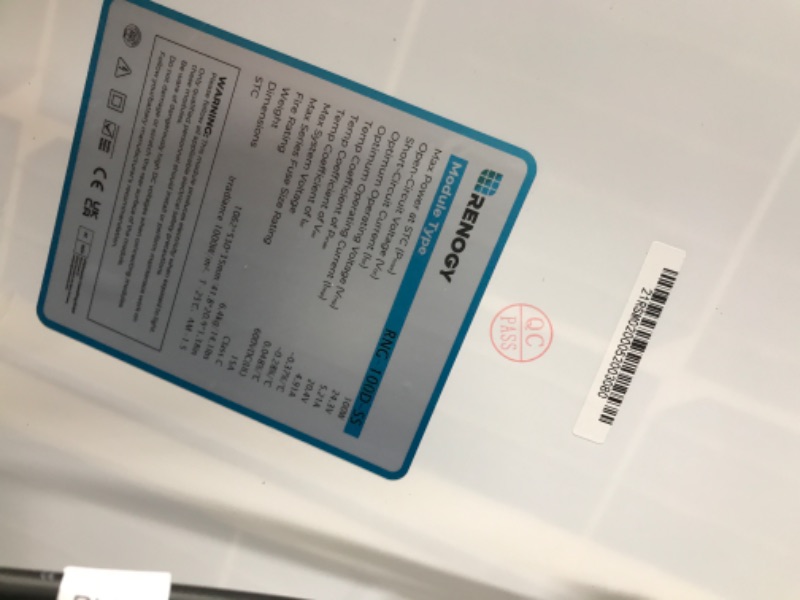 Photo 2 of *Unable to test* Renogy 100 Watt 12 Volt Monocrystalline Solar Panel, 42.2 X 19.6 X 1.38 in, High Efficiency Module PV Power, Caravan, RV and Any Other Off Grid Applications & Solar Panel Connector Assembly Tool Single Panel Compact Design Solar Panel + A