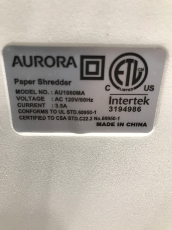 Photo 2 of *Doesn't power on* Aurora AU1060MA Professional Grade 10-Sheet & SL16 Professional Grade Synthetic Shredder Oil, 16 Oz Flip-Top Leak Proof Bottle , Synthetic Shredder Oil 16 oz. Bottle 10-Sheet Micro-cut Shredder + Oil, 16 Oz