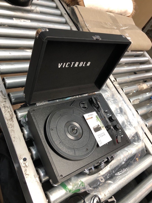 Photo 2 of **tested**
Victrola Vintage 3-Speed Bluetooth Portable Suitcase Record Player with Built-in Speakers | Upgraded Turntable Audio Sound| Includes Extra Stylus | Black, Model Number: VSC-550BT-BK, 1SFA