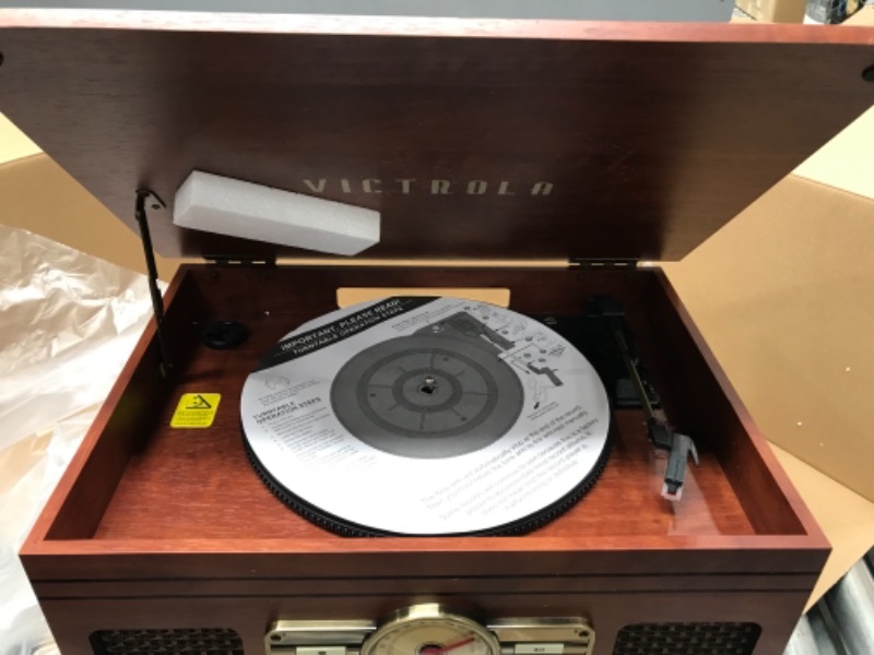 Photo 5 of Victrola Nostalgic 7-in-1 Bluetooth Record Player & Multimedia Center with Built-in Speakers - 3-Speed Turntable, CD & Cassette Player, AM/FM Radio, USB | Wireless Music Streaming | Mahogany Mahogany (USB) Entertainment Center