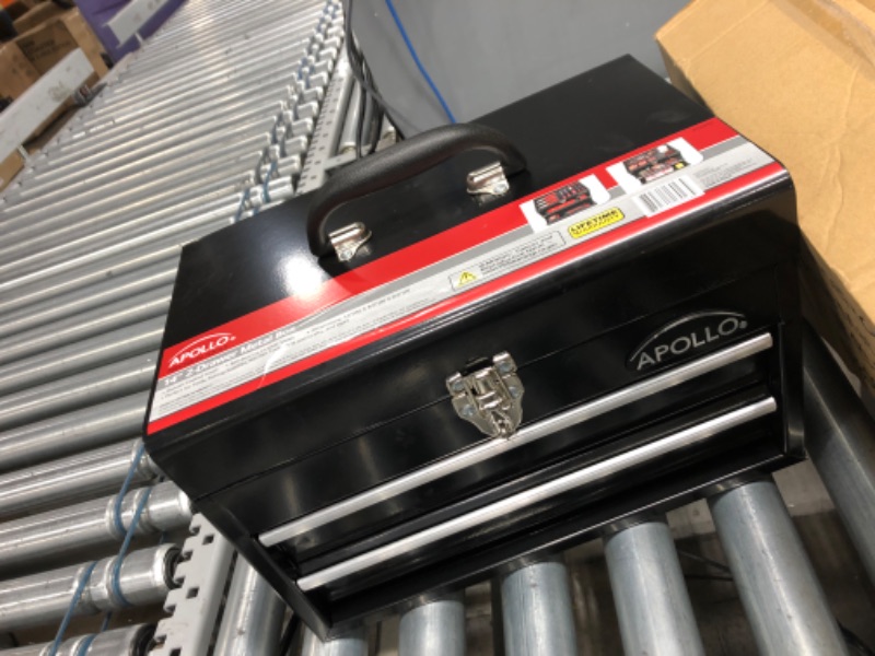 Photo 1 of APOLLO HAND & POWER TOOLS Black Metal Tool Box with Deep Top Compartment and 2 Drawers in Heavy-Duty Steel Chest With Ball Bearing Opening And Powder Coated Finish - DT5010