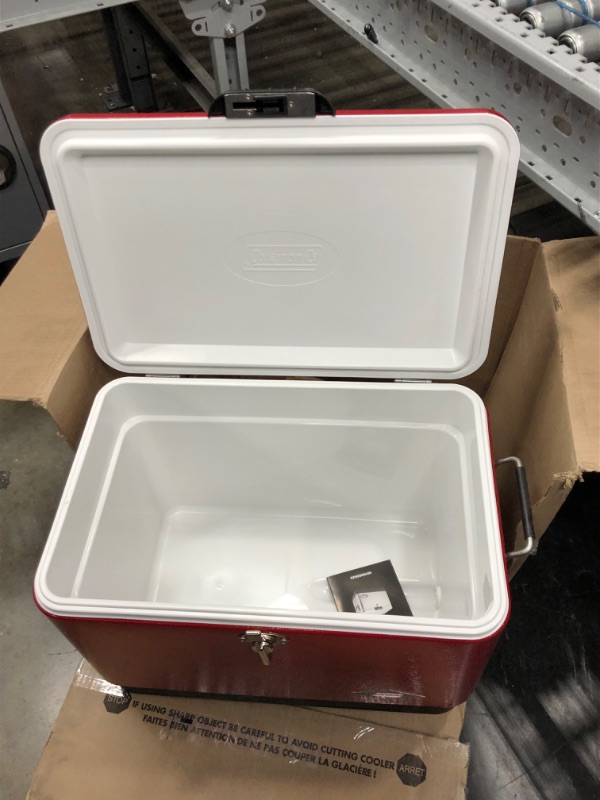 Photo 5 of **small dent on lid**
Coleman 3000003095 54 Quart Red Steel Belted Cooler