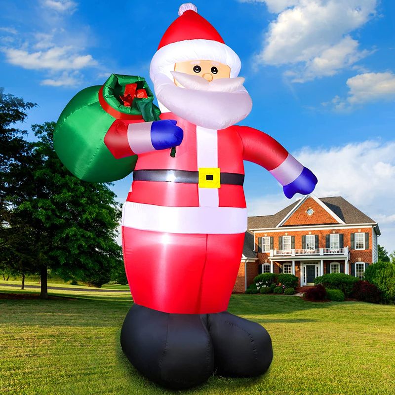 Photo 1 of 12 Feet Giant Christmas Inflatable Santa Claus Outdoor Yard Decorations, Blow up Santa Claus with Gift Bag, Huge Santa Carrying Present Sack, Outside Waterproof Xmas Decor for Party Garden Hall Plaza
