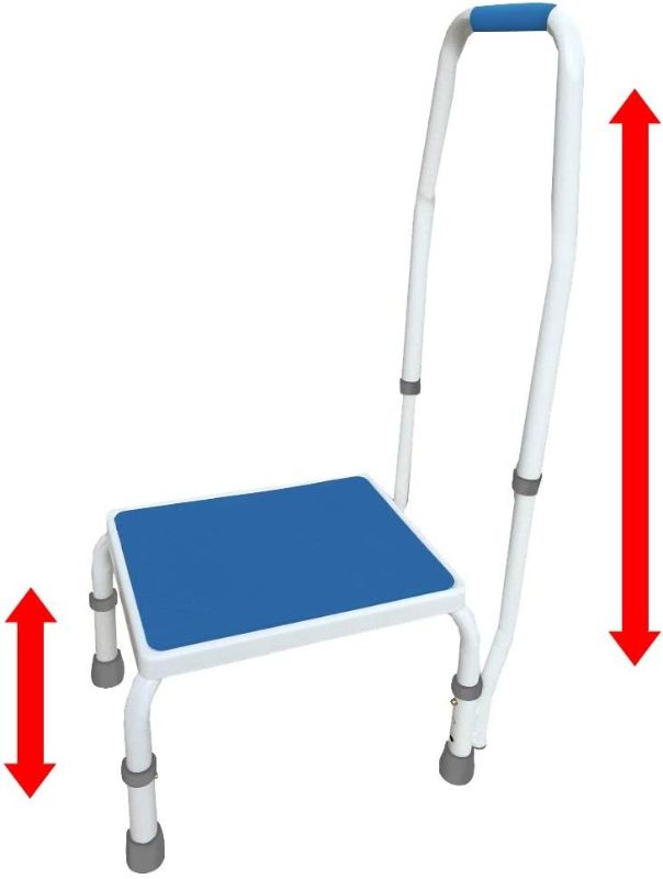 Photo 1 of AdjustaStep(tm) Deluxe Step Stool/Footstool with Handle/Handrail, Height Adjustable. 2 Products in 1. Modern White/Blue Design. Padded Non-Slip Handle. 300 lb. Capacity
