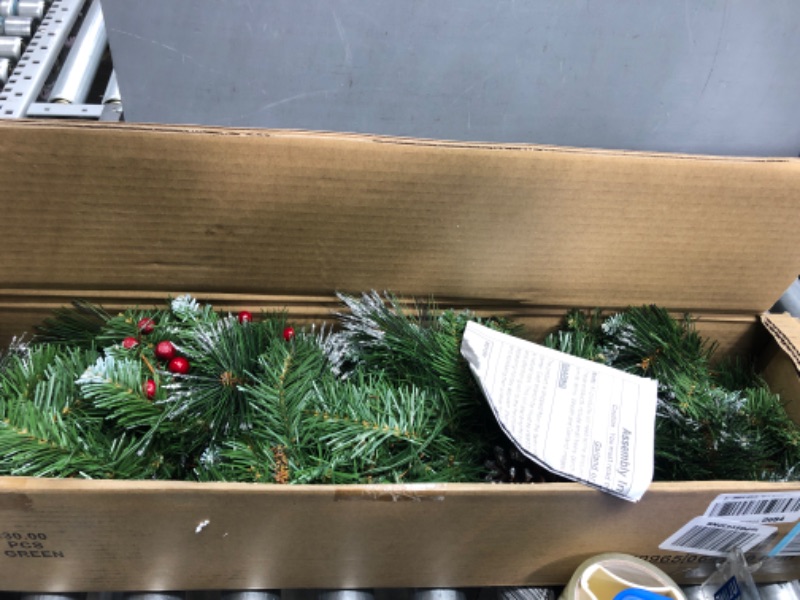 Photo 2 of 9-foot Mixed Spruce Pre-Lit Warm White LED Artificial Christmas Garland with Glitter Branches, Red Berries and Pinecones
