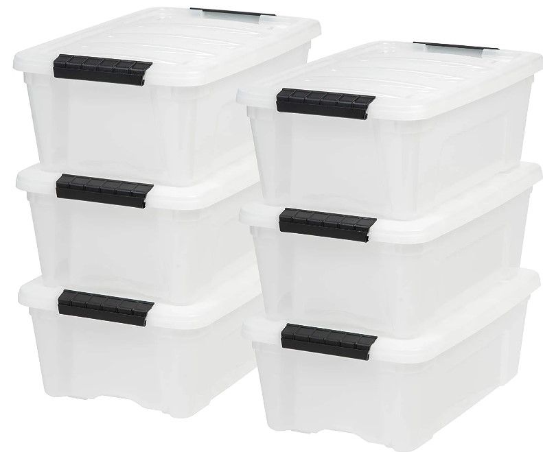 Photo 1 of **SOME TOTES HAVE BOTTOM CORNER DAMAGE****
IRIS USA 12 Qt. Plastic Storage Bin Tote Organizing Container with Durable Lid and Secure Latching Buckles, 6 Pack, Stackable and Nestable, Pearl with Black Buckle
