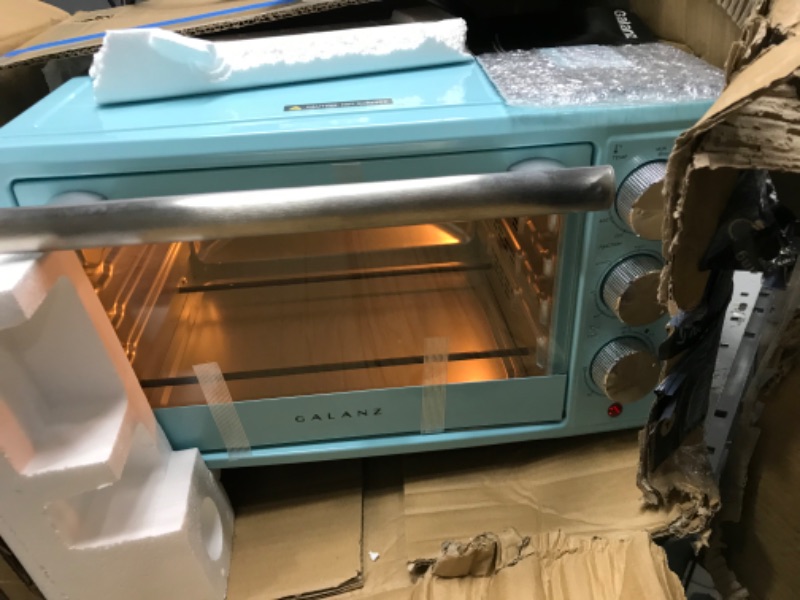 Photo 2 of *****FRAME AROUND DIALS IS DENTED SEE PHOTO****
Galanz Large 6-Slice True Convection Toaster Oven, 8-in-1 Combo Bake, Toast, Roast, Broil, 12” Pizza, Dehydrator with Keep Warm Setting, Retro Blue