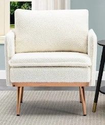 Photo 1 of ****INCOMPLETE***BOX 2/2 ONLY***MISSING BOX 1/2***
Plush Teddy Fabric Accent Chair with Rose Gold Legs in White
