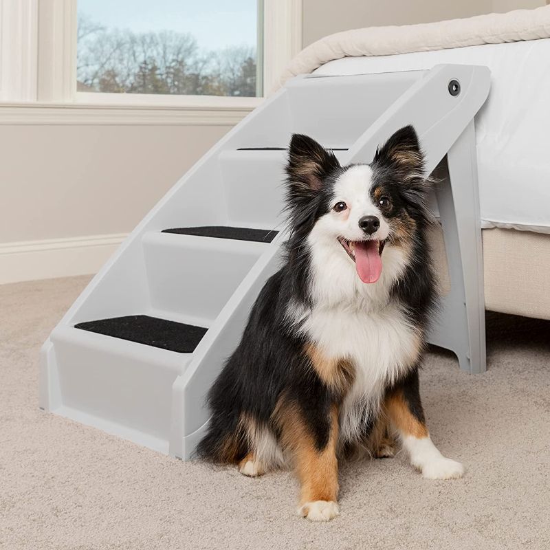 Photo 1 of **CRACKED UNIT** PetSafe CozyUp Folding Dog Stairs - Pet Stairs for Indoor/Outdoor at Home or Travel - Dog Steps for High Beds, Sofa with Siderails, Non-Slip Pads - Durable, Support up to 200 lb - Extra Large, Gray
