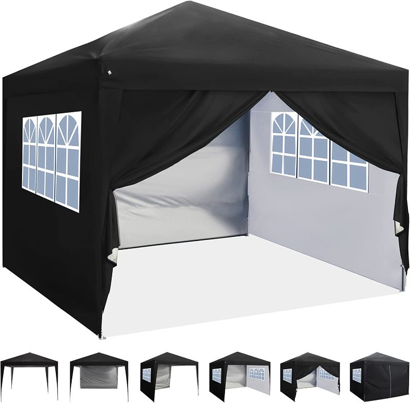 Photo 1 of ASTEROUTDOOR 10'x10' Pop Up Canopy with Sidewalls, Adjustable Leg Heights, Windows, Wheeled Carry Bag, Stakes and Ropes, Black
