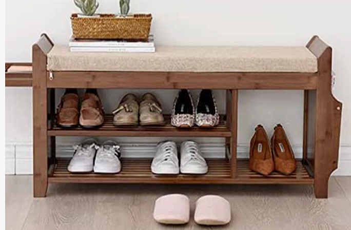 Photo 1 of ***DIFFERENT COLOR AND STYLE***
ZLELOUY Shoe Bench Shoe Rack Boot Organizer with baskets drawers For Hallway Entryway 2-Tier Bamboo Cushion Storage Shelf