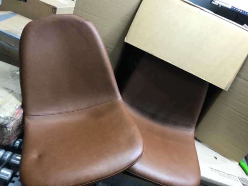 Photo 3 of ***MISSING HARDWARE***
CangLong Washable PU Cushion Seat Back, Mid Century Metal Legs for Kitchen Dining Room Side Chair, Set of 2, Brown Set of 2 Brown