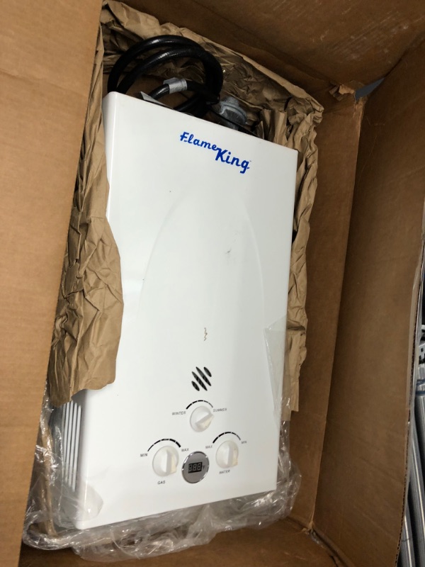 Photo 2 of **used* * 
Flame King Tankless Outdoor Portable Propane Gas 10L 2.64GPM Water Heater 68,000 BTU for Hot Water Shower, RV, Camping, Farm, Cabins
