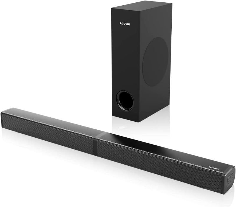 Photo 1 of 2.1CH Sound Bar for TV with Subwoofer, 190W, 125dB, 6 EQ Modes, Audvoi 3D Surround Sound System for Home Theater Audio, HDMI/Optical/Aux/USB/RCA, Movie, Game, Bass Mode, Remote Control, Wall Mountable
