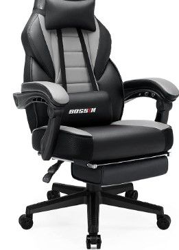 Photo 1 of ***missing hardware and small tearblack and grey gaming chair