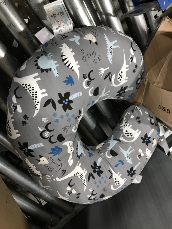 Photo 2 of Boppy Nursing Pillow and Positioner—Original | Gray Dinosaurs with White, Black and Blue | Breastfeeding, Bottle Feeding, Baby Support | With Removable Cotton Blend Cover | Awake-Time Support
