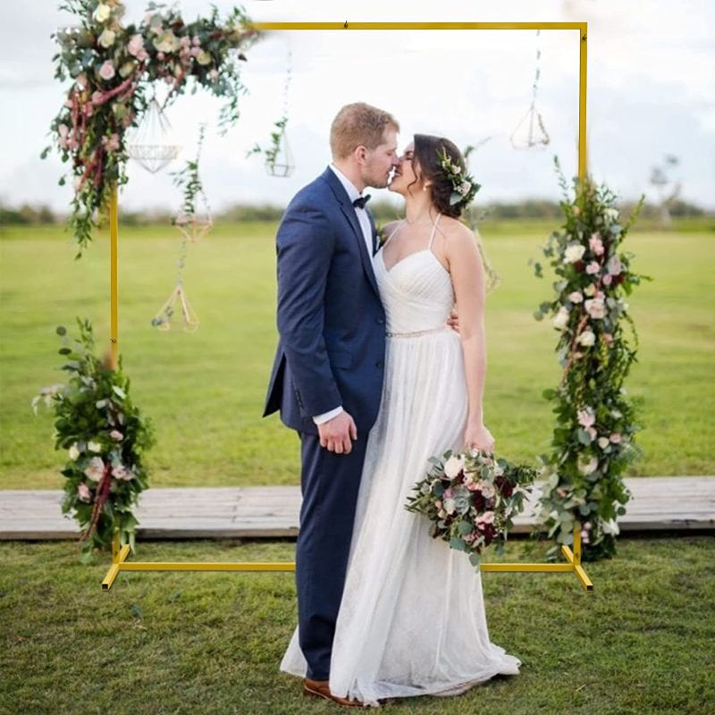 Photo 1 of ***MISSING COMPONENTS*** Wedding Arch Backdrop Stand, 6.6x5 FT Gold Wedding Arches for Ceremony Square Metal Balloon Arch Stand Garden Arbor Frame for Wedding Birthday Party Baby...
