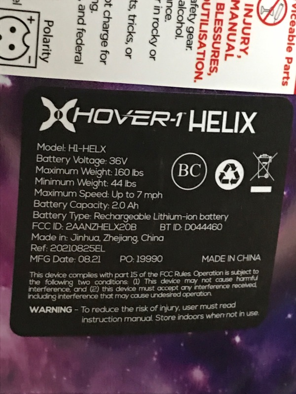 Photo 3 of ***** tested/ turns on, charges*****
Hover-1 Helix Electric Hoverboard | 7MPH Top Speed, 4 Mile Range, 6HR Full-Charge, Built-in Bluetooth Speaker, Rider Modes: Beginner to Expert Hoverboard Galaxy