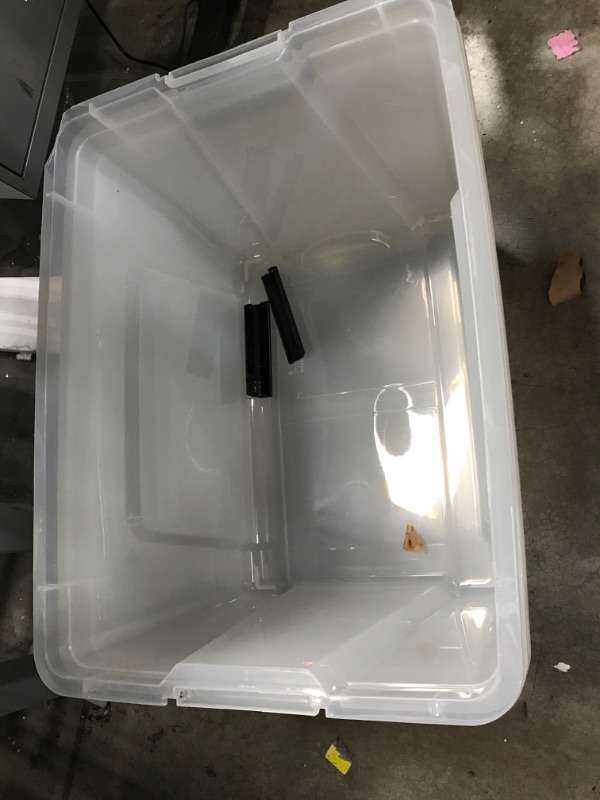 Photo 2 of ***SEE NOTES*** IRIS USA 53 Qt. Plastic Storage Bin Tote Organizing Container with Durable Lid and Secure Latching Buckles, Stackable and Nestable, 6 Pack, clear with Black Buckle f) 53 Qt. - 3 Pack