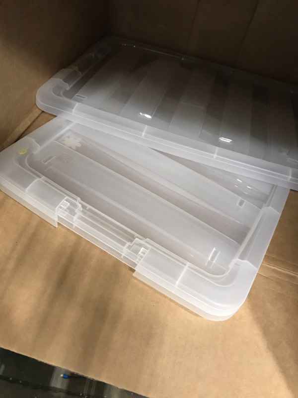 Photo 3 of ***SEE NOTES*** IRIS USA 53 Qt. Plastic Storage Bin Tote Organizing Container with Durable Lid and Secure Latching Buckles, Stackable and Nestable, 6 Pack, clear with Black Buckle f) 53 Qt. - 3 Pack