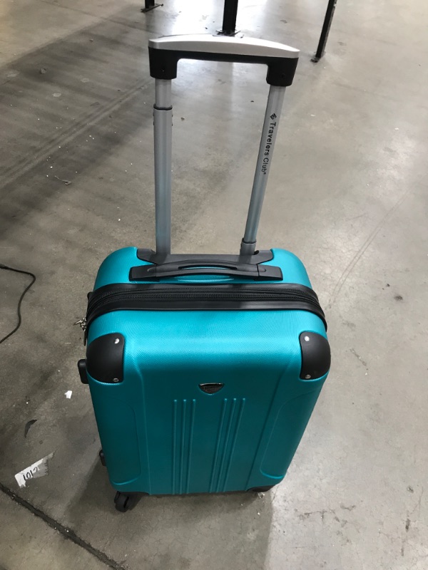 Photo 2 of **HANDLE STUCK UP** Travelers Club Chicago Hardside Expandable Spinner Luggage, Teal, 20" Carry-On Teal 20" Carry-On