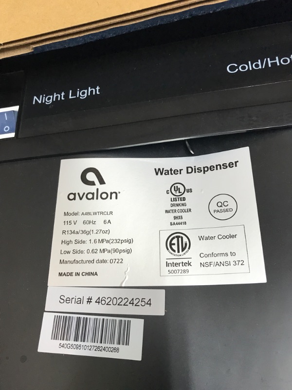 Photo 4 of **PARTS ONLY**
Avalon Bottom Loading Water Cooler Dispenser with BioGuard- 3 Temperature Settings- UL/Energy Star Approved- Bottled