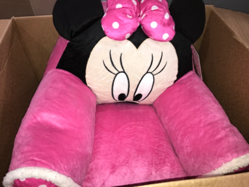 Photo 2 of Disney Minnie Mouse Kids Figural Bean Bag Chair with Sherpa Trimming, Multi-Color