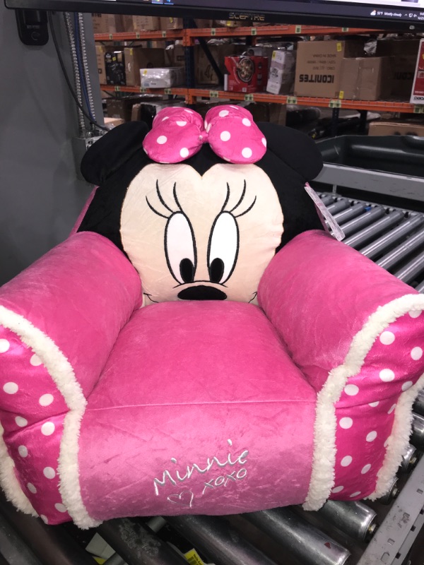 Photo 3 of Disney Minnie Mouse Kids Figural Bean Bag Chair with Sherpa Trimming, Multi-Color