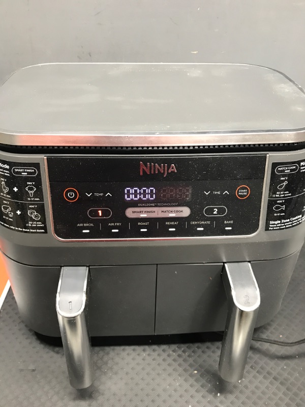 Photo 4 of ***TESTED WORKING*** Ninja DZ201 Foodi 8 Quart 6-in-1 DualZone 2-Basket Air Fryer with 2 Independent Frying Baskets, Match Cook & Smart Finish to Roast, Broil, Dehydrate & More for Quick, Easy Meals, Grey