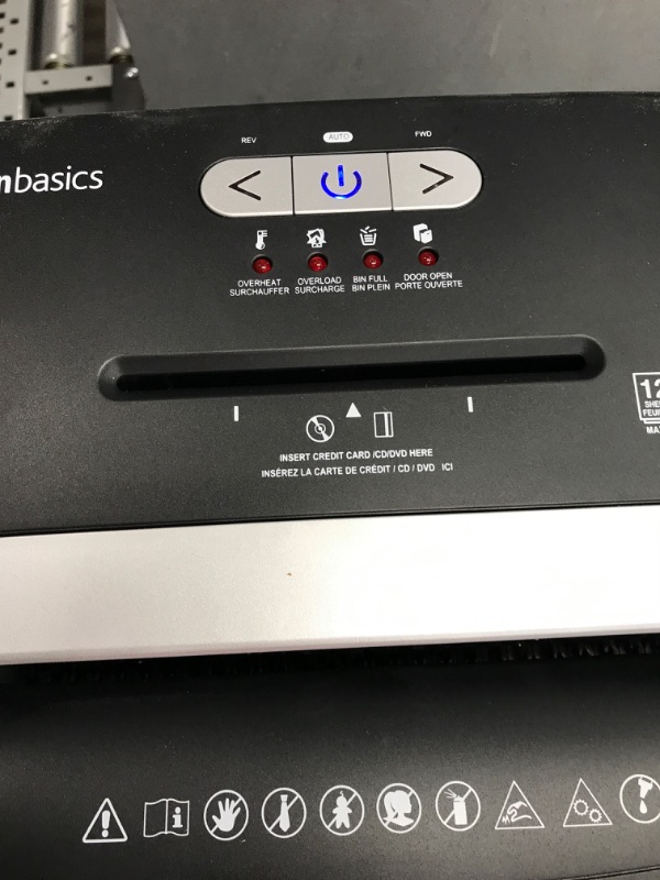 Photo 1 of ***TESTED WORKING*** Amazon Basics 12 Sheet Micro-Cut Paper,Credit Card and CD Shredder for Office/Home & Paper Shredder Sharpening & Lubricant Sheets - Pack of 24