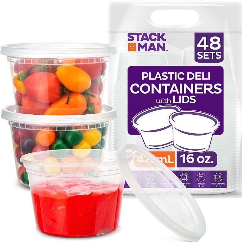 Photo 1 of [48 Sets -16 oz.] Plastic Deli Food Storage Containers with Airtight Lids - Soup Containers with Lids
