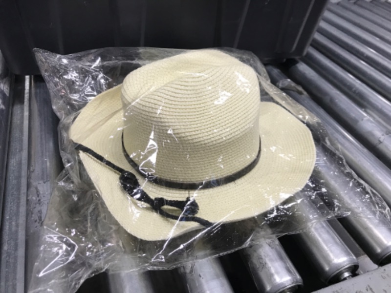 Photo 2 of BABEYOND Straw Outback Cowboy Cowgirl Hat Summer Sun Fedora Hat Outdoor Western Hat with Strap and Belt