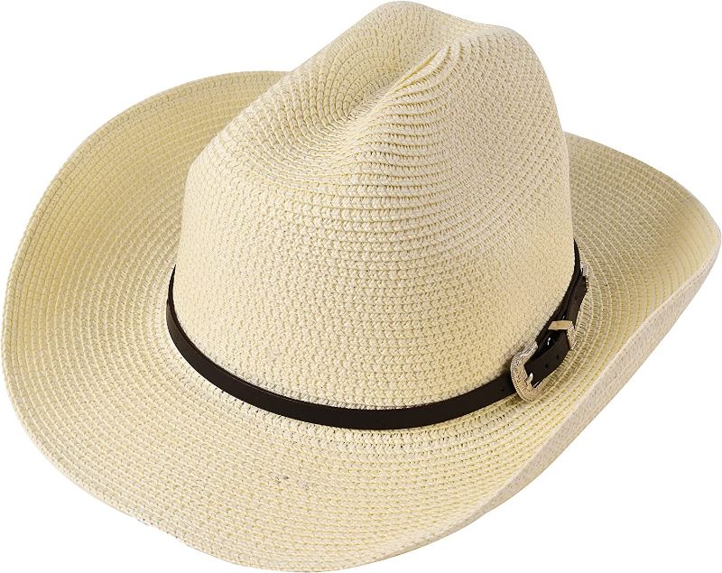 Photo 1 of BABEYOND Straw Outback Cowboy Cowgirl Hat Summer Sun Fedora Hat Outdoor Western Hat with Strap and Belt