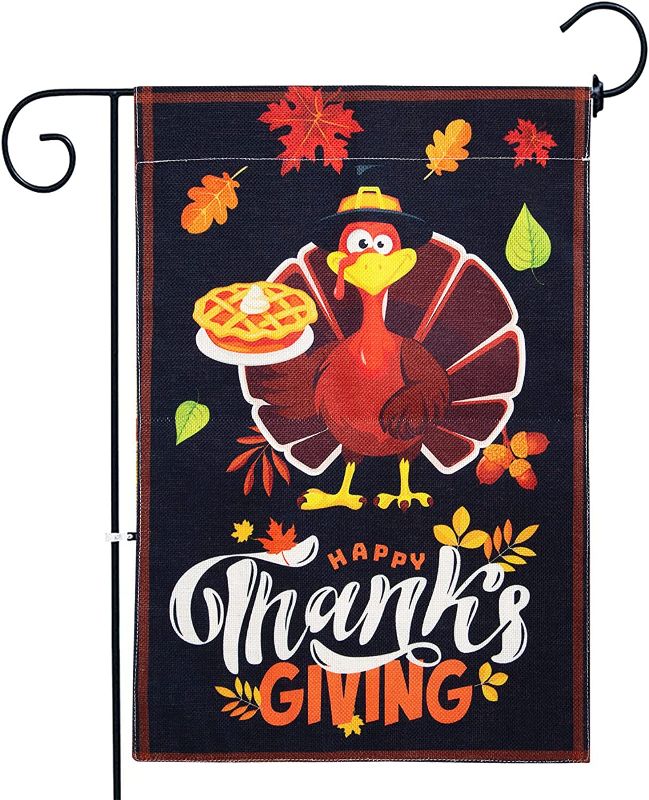 Photo 1 of 10 PACK: HAKDAY Thanksgiving Garden Flag, 13×19 Inches Happy Thanksgiving Flag Double Sided Funny Turkey Sign for Fall Thanksgiving Outdoor Decoration House Flag Autumn Burlap Yard Outdoor Decor

