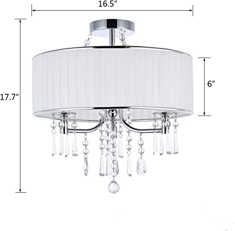 Photo 1 of A1A9 Modern 3-Light Drum Pendant Lighting Fixture, 16'' White Fabric Shade, Semi Flush Mount Ceiling Lights with Crystal, Chrome Finish Chandelier for Entryway, Hallway, Dining Room and Bedroom
