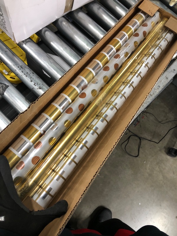 Photo 1 of American Greetings Reversible Wrapping Paper Bundle for Weddings, Birthdays, Bridal Showers and All Occasions, Gold and Silver (4 Rolls, 80 sq. ft.)