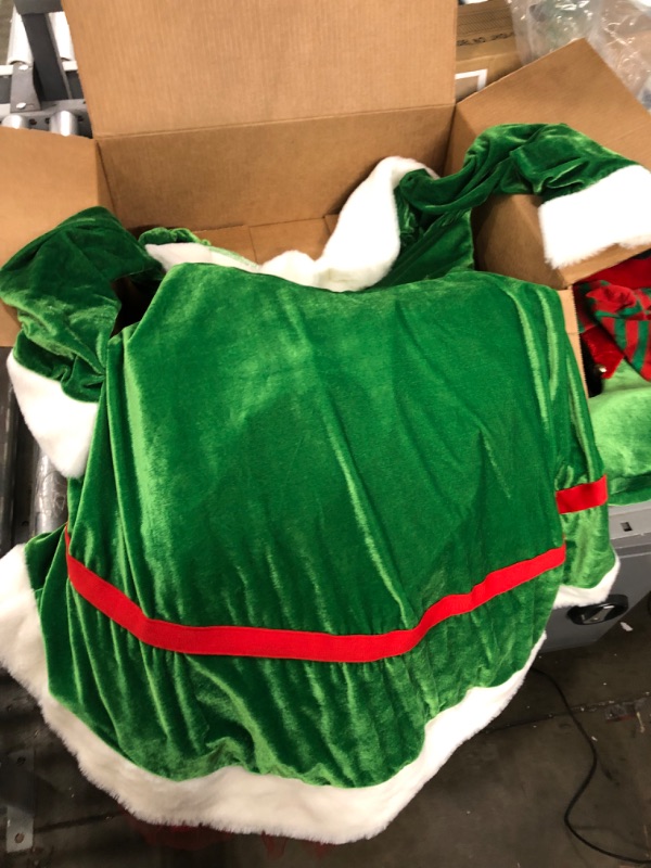 Photo 1 of SOMSOC 5 Pack Women Christmas Elf Costume Set Velvet Dress Belt Striped Over Knee High Socks Elf Hat Shoes for Cosplay - Medium