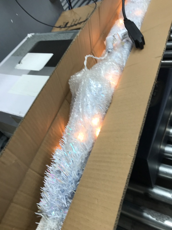 Photo 2 of ** TESTED** LIGHTS UP*** National Tree Company Pre-Lit Artificial Christmas Tree, White Tinsel, White Lights, Includes Stand, 4 feet