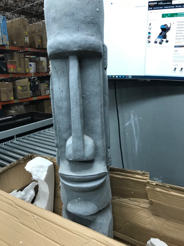 Photo 2 of Alpine Corporation DIG282 Alpine Cement Moai Head Oil Torch Lamp Outdoor Statue, Gray