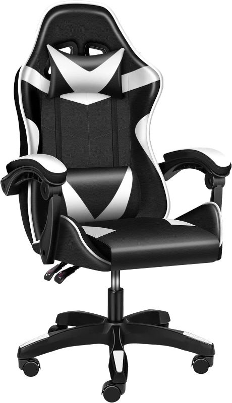 Photo 1 of  Backrest and Seat Height Adjustable Swivel Recliner Racing Office Computer Ergonomic Video Game Chair, Without footrest, Black/White