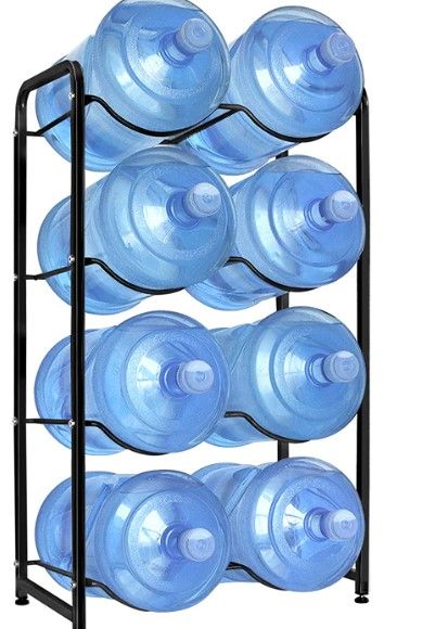 Photo 1 of 5 Gallon Water Bottle Holder, 4-Tier Water Bottle Rack for 8 Bottles Heavy Duty Detachable Kitchen Organization and Storage Shelf, Black
