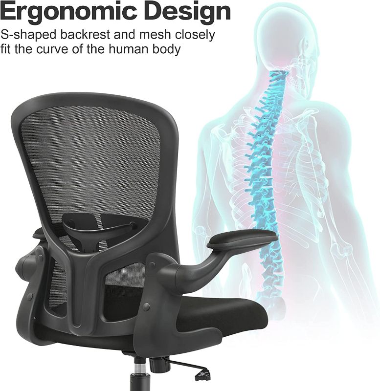 Photo 1 of FelixKing Office Chair, Ergonomic Desk Chair with Adjustable Height, Swivel Computer Mesh Chair with Lumbar Support and Flip-up Arms, Backrest with Breathable Mesh (Black) Black FK936